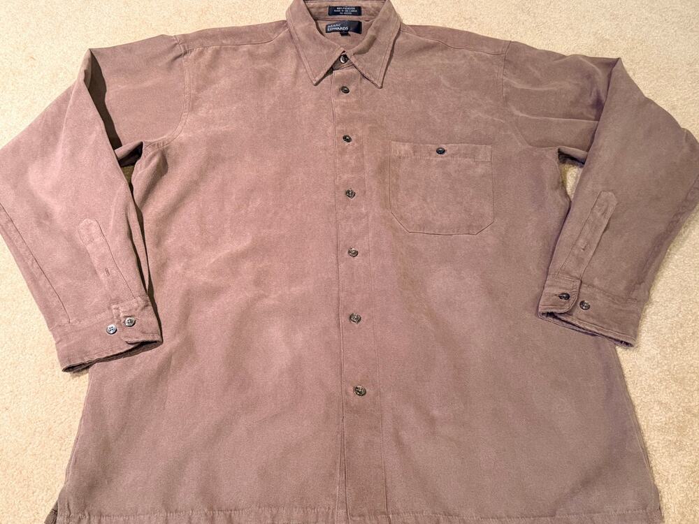 Marc Edwards Men’s Brown Faux Suede Long Sleeve Button Down Shirt Size Large L